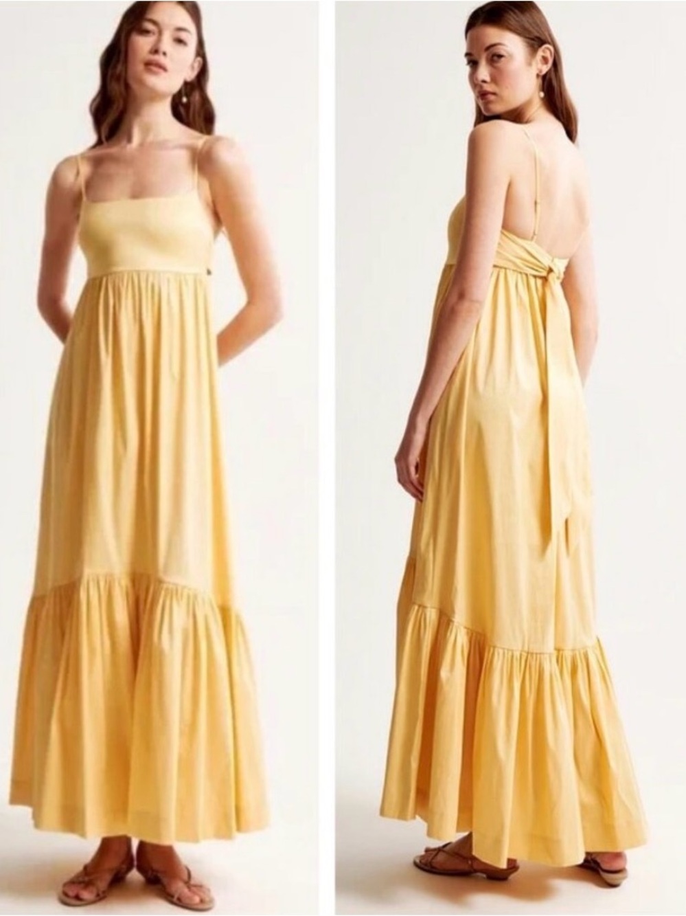 Abercrombie & Fitch Drama Bow-Back Taffeta Maxi Dress M Sunny Yellow